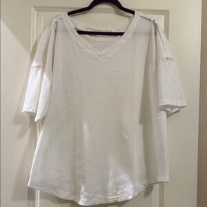 Classic White Waffle Knit V-Neck Women's Tee